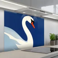 KitchenYeah Spatscherm 100x75 cm - Zelfklevende achterwand Zwaan - Wit - Snavel - Illustratie - Keuken muurbeschermer - Spatwand fornuis