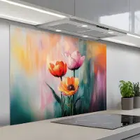 KitchenYeah Spatscherm 100x75 cm - Zelfklevende achterwand Dromerig - Bloemen - Verfijnde details - Keuken muurbeschermer - Spatwand fornuis