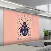 KitchenYeah Spatscherm 100x75 cm - Zelfklevende achterwand Kever - Donkerblauw - Bloemen - Sierlijk - Keuken muurbeschermer - Spatwand fornuis