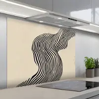 KitchenYeah Spatscherm 100x75 cm - Zelfklevende achterwand Golvend - Lijnen - Abstract - Silhouet - Keuken muurbeschermer - Spatwand fornuis