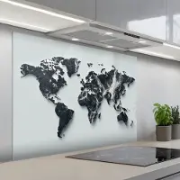 KitchenYeah Spatscherm 100x75 cm - Zelfklevende achterwand Wereldkaart - Dynamisch - Marmer print - Wit - Keuken muurbeschermer - Spatwand fornuis