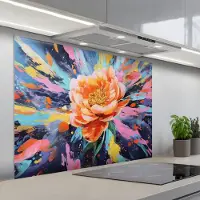 KitchenYeah Spatscherm 100x75 cm - Zelfklevende achterwand Bloemexplosie - Felle spatten - Dynamisch - Keuken muurbeschermer - Spatwand fornuis