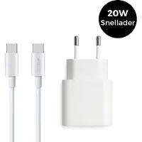 WISEQ USB C snellader met Quick Charge - inclusief 1 meter USB C naar USB C oplaadkabel 100W - geschikt voor iPhone 17 / 16 / 15 en Samsung Galaxy - wit -