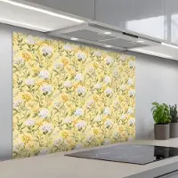 KitchenYeah Spatscherm 100x75 cm - Zelfklevende achterwand Frans - Citroen - Bloesem - Wit - Geel - Keuken muurbeschermer - Spatwand fornuis