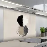 KitchenYeah Spatscherm 100x75 cm - Zelfklevende achterwand Cirkels - Strepen - Minimalistisch - Zwart - Keuken muurbeschermer - Spatwand fornuis