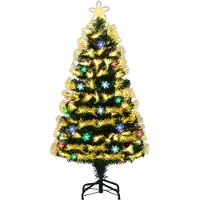 Costway Kunstkerstboom van 120 cm met verlichting, mini-dennenboom met 8 lichtmodi, 130 takuiteinden, 14 sneeuwvlokken, stervormige punt, kerstboom in glasvezel-look, kunstboom Kerstmis