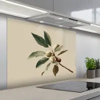 KitchenYeah Spatscherm 100x75 cm - Zelfklevende achterwand Tak - Groene Bladeren - Vruchten - Keuken muurbeschermer - Spatwand fornuis