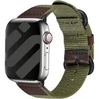 Strap-it Canvas/Nylon Bandje – ademend, verstelbaar, lichtgewicht – Legergroen – geschikt voor Apple Watch 1/2/3/4/5/6/7/8/9/10/11/SE/Ultra (2/3)- 44/45/46/49mm