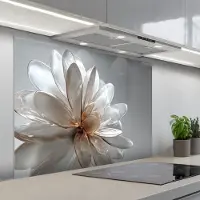 KitchenYeah Spatscherm 100x75 cm - Zelfklevende achterwand Bloem - Wit - Neutraal - Keuken muurbeschermer - Spatwand fornuis