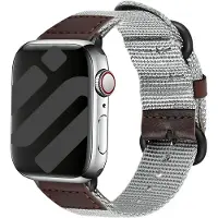 Strap-it Canvas/Nylon Bandje - ademend, verstelbaar, lichtgewicht - Grijs - geschikt voor Apple Watch (Series 12/11/10), (Ultra 4/3/2/1), (SE 3/2/1), (Series 9/8/7/6/5/4) - 44/45/46/49mm
