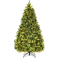 Costway Kunstkerstboom 210 cm met verlichting - met 460 LEDs – met Klapsysteem & Metalen Standaard - Realistische PVC & PE 925 Takken - groen