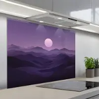 KitchenYeah Spatscherm 100x75 cm - Zelfklevende achterwand Heuvels - Paars - Mist - Zon - Keuken muurbeschermer - Spatwand fornuis