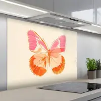 KitchenYeah Spatscherm 100x75 cm - Zelfklevende achterwand Oranje - Vlinder - Minimalistisch - Keuken muurbeschermer - Spatwand fornuis