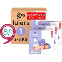 Etos Luiers - Newborn - Maat 1 - 2 tot 5 kg - Maandbox - 324 stuks
