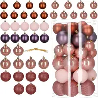Springos Kerstballen | 40 Stuks | 7/8/9 cm | Paars | Bruin | Parelmoer | Roségoud