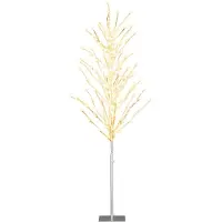 Costway Led-lichtboom, berkenboom met warmwitte ledverlichting, kunstkerstboom, dennenboom met metalen standaard, verlichte kerstboom, kunstboom, decoratieve boom (186 cm)