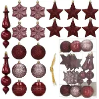 Springos Kerstballen - - Set van 18 - Bordeaux - Glanzend - Mat en Glitterend