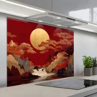 KitchenYeah Spatscherm 100x75 cm - Zelfklevende achterwand Volle maan - Landschap - Waterval - Keuken muurbeschermer - Spatwand fornuis