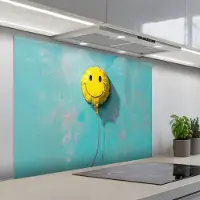 KitchenYeah Spatscherm 100x75 cm - Zelfklevende achterwand Ballon - Geel - Smiley - Keuken muurbeschermer - Spatwand fornuis