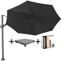 Platinum Challenger T2 premium zweefparasol 350 cm rond faded black met 90KG voet en hoes