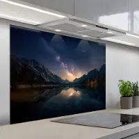 KitchenYeah Spatscherm 100x75 cm - Zelfklevende achterwand Kristalhelder meer - Bergen - Bergen - Keuken muurbeschermer - Spatwand fornuis