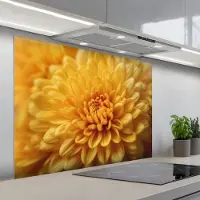 KitchenYeah Spatscherm 100x75 cm - Zelfklevende achterwand Geel - Chrysant - Zachtheid - Keuken muurbeschermer - Spatwand fornuis
