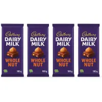 Cadbury Dairy Milk Whole Nut Chocoladereep (4x180 g) – Romige Melkchocolade met Hele Hazelnoten