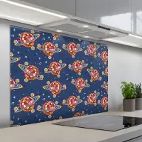 KitchenYeah Spatscherm 100x75 cm - Zelfklevende achterwand Disco - Blauw - Patroon - Keuken muurbeschermer - Spatwand fornuis