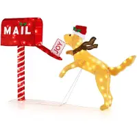 Costway Kerstdecoratie met Brievenbus en Puppy – 108 cm – 120 Warmwitte LED-lampjes