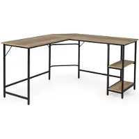 Costway L-vormig bureau, thuiskantoor bureau met 2 legplanken, computertafel met metalen frame en voetensteun, hoekbureau voor kantoor, slaapkamer, studeerkamer (natuur)