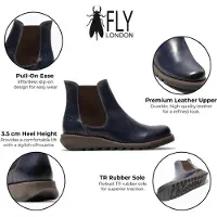 Fly london Dames Blauwe SALV Chelsea Leren Enkel Casual Wedge Heel Laarzen