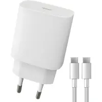 Nuvance USB C Adapter - 30W Snellader - Incl 2M 60W Kabel - USB C - Oplader - USB C naar USB C - Oplaadkabel - Wit