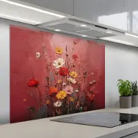 KitchenYeah Spatscherm 100x75 cm - Zelfklevende achterwand Bloemenboeket - Diepte - Tastbare textuur - Keuken muurbeschermer - Spatwand fornuis