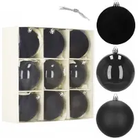 Springos Kerstballen | 9 Stuks | 8,5 cm | Zwart
