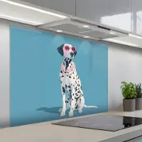 KitchenYeah Spatscherm 100x75 cm - Zelfklevende achterwand Dalmatiër - Zonnebril - Blauw - Keuken muurbeschermer - Spatwand fornuis