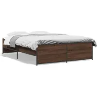 vidaXL Bedframe bewerkt hout metaal bruin eikenkleur 120x190 cm