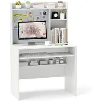 Costway Bureau met magnetisch prikbord, kleine computertafel met opzetstuk, toetsenbordlade en verstelbare plank, pc-tafel, bureautafel voor thuiskantoor, 89 x 50 x 138 cm, wit