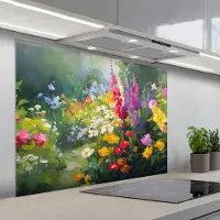 KitchenYeah Spatscherm 100x75 cm - Zelfklevende achterwand Zomertuin - Sfeervol - Bloemen - Keuken muurbeschermer - Spatwand fornuis