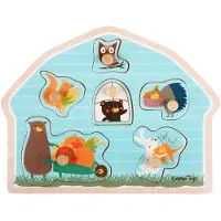 Barbo Toys Houten Pegpuzzel – Bosfiguren – 6 Delen – Educatief Houten Speelgoed met Knopjes – Stimuleert Motoriek & Creativiteit – Voor Peuters vanaf 2 Jaar – Duurzaam Hout – CE