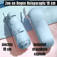 Allernieuwste.nl Opvouwbare Reisparaplu Waterdicht en Anti-UV - Mini Parapluvoor Zak of Tas - Modische Kleuren - Incl Capsule - parapluie - Kleur Blauw