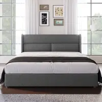 Merax Gestofferd bed 180x200 cm met verstelbare hoofdbord - met opbergruimte - grijs - zonder matras