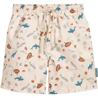 Playshoes Zwemshorts 'Sea Friends' ecru / petrol / donkeroranje