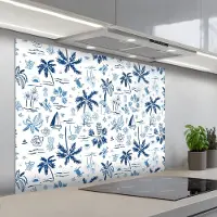 KitchenYeah Spatscherm 100x75 cm - Zelfklevende achterwand Zee - Strand - Blauw - Wit - Keuken muurbeschermer - Spatwand fornuis