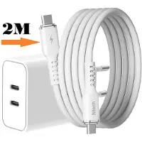 Ntech USB C Adapter 35W - USB C Oplader 2 poorten met 2M USB C naar USB C Kabel - Wit