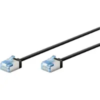 Goobay 74321 Ultraflexibele CAT 6A patchkabel, slank, U/FTP, zwart, 5 meter - extra korte connectoren, massieve koperen geleider (CU), LSZH, TPE-mantel, AWG 32