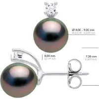 ATELIERS SAINT GERMAIN Oorbellen van Zilver 925 & Cubic Zirconia versierd met 2 Echte Gecultiveerde Tahiti Parel 8-9 mm