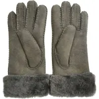 Infinity Leather Dameshandschoenen van echt grijs schapenvacht suède met bontmanchet