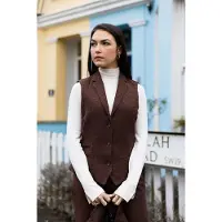 TruClothing Dames roestbruin visgraat wollen tweed gilet met ruitjesmotief
