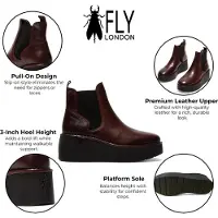 Fly london Dames Wijnrode HELY268 Chelsea Leren Enkellaarsjes met Platform Comfort