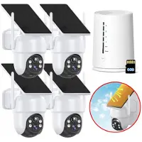 IeGeek Buitencamera's, 4 Pack met HomeBase – Outdoorcam 4MP set - 4K Ultra HD-resolutie, geïntegreerd zonnepaneel, compatibel met Apple HomeKit, Alexa en Google Assistant - Wit